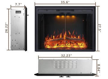 Black 33 Inch EFM Electric Fireplace 5100 BTU 750W/1500W 5-Level Flame 1-9H Timer 3 Spot Lights