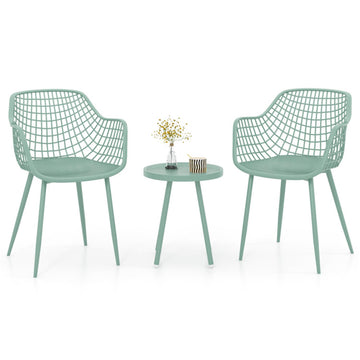 Green 3 Piece Patio Chair Set with PP Seat and Tabletop for Porch- 230-in W x 340-in D x 215-in H