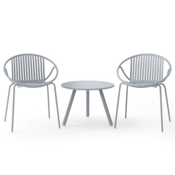 Gray All Weather PP Patio Conversation Set with Round Coffee table and 2 Chairs 30.5-in L x 25.5-in W x 23-in H