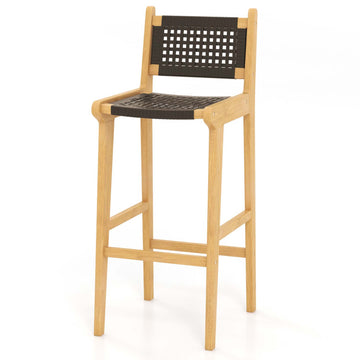 Teak Wood Bar Stool with Hand-Woven PE Rattan Backrest