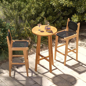 Teak Wood Bar Stool with Hand-Woven PE Rattan Backrest