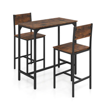 3-Piece Industrial Bar Set with Metal Frame and Footrests