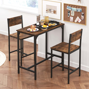 3-Piece Industrial Bar Set with Metal Frame and Footrests