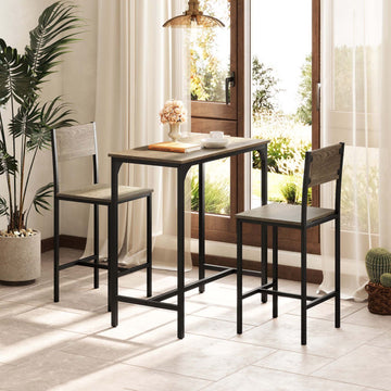 3-Piece Industrial Bar Set with Metal Frame and Footrests