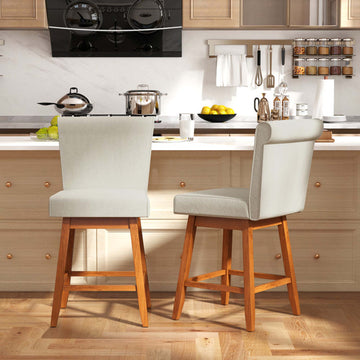 360° Swivel Linen Bar Stools with Rubber Wood Legs