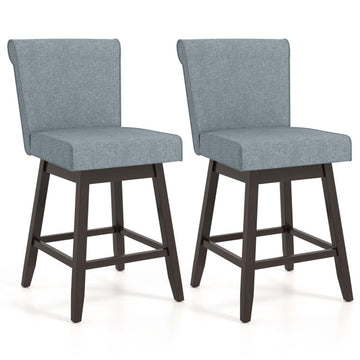 360° Swivel Linen Bar Stools with Rubber Wood Legs
