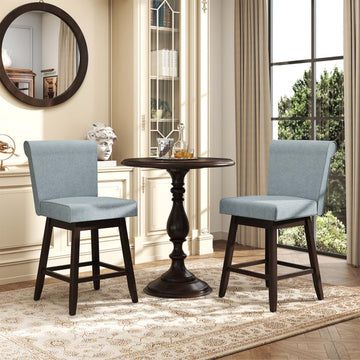 360° Swivel Linen Bar Stools with Rubber Wood Legs