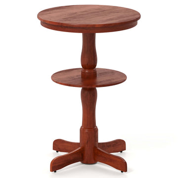2-Tier Round Bar Table with Rubber Wood and Pedestal Base