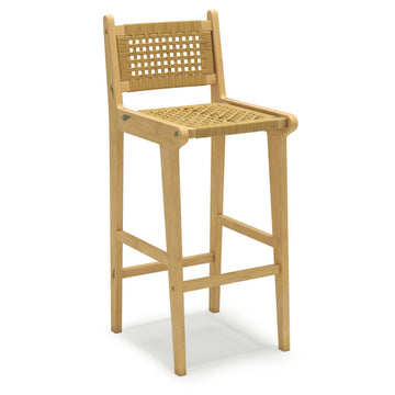 Teak Wood Bar Stool with PE Rattan Backrest and Footrest