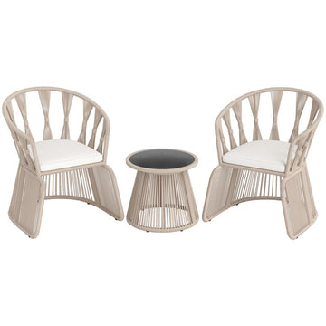 Beige 3 Pieces Patio Leisure Chair Set with RopeWoven Armchairs and Seat CushionsOff 31-in L x 27.5-in W x 25.5-in H