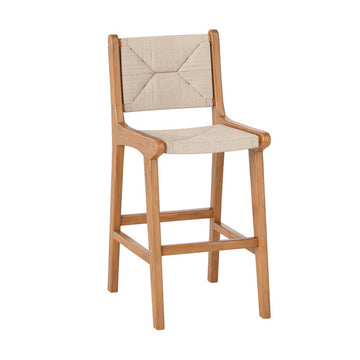 Paper Rope Bar Stool with Teak Wood Frame and Footrest