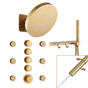 4 Functions DIY Shower Faucet Set Free Combination Main Body Ceiling Rain Shower Head with Handheld Shower and Side Body Jets, Matte Black