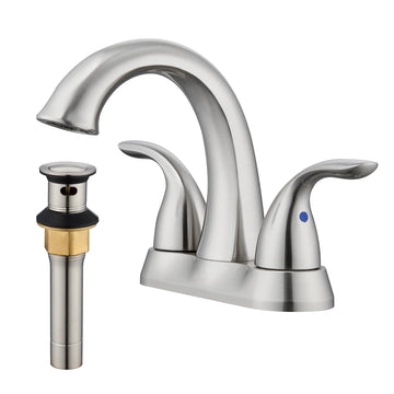 4 Inch 2-Handle Bathroom Sink Faucet Centerset Bathroom Faucet 2 Handle Sink Faucet with Pop up Drain Water Supply Hoses Brushed Nickel