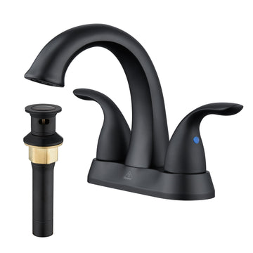 4 Inch 2-Handle Bathroom Sink Faucet Centerset Bathroom Faucet 2 Handle Sink Faucet with Pop up Drain Water Supply Hoses Matte Black