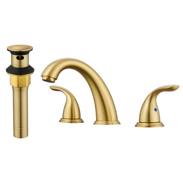 2 Handle Bathroom Sink Faucet - 4 Inch Centerset Faucet Bathroom 2 or 3 Hole Lavatory Faucet Bathroom Vanity Sink Faucets with Pop-up Drain Assembly Brushed Gold