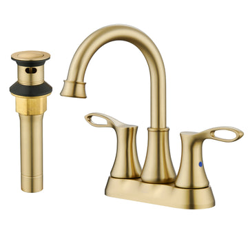 Bathroom Sink Faucet 4 Inch Faucet 2 Handle Bathroom Sink Faucet with Pop-up Drain Stopper and Supply Hoses Brushed Gold