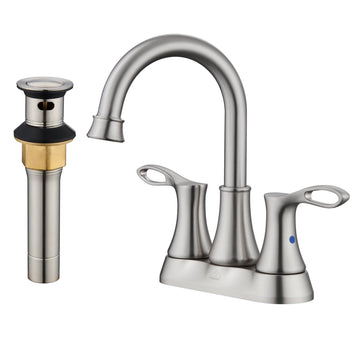 Bathroom Sink Faucet 4 Inch Faucet 2 Handle Bathroom Sink Faucet with Pop-up Drain Stopper and Supply Hoses Brushed Nickel