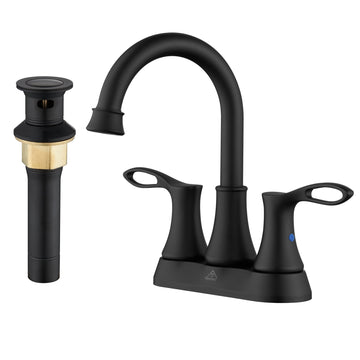Bathroom Sink Faucet 4 Inch Faucet 2 Handle Bathroom Sink Faucet with Pop-up Drain Stopper and Supply Hoses Matte Black