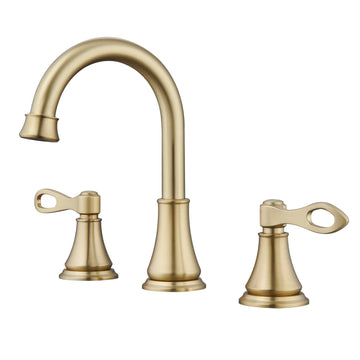 2-Handle Bathroom Sink Faucet with Drain Assembly and Supply Hose Lavatory Faucet Mixer Double Handle Tap Deck Mounted, Brushed Gold