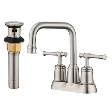 2 Handle Bathroom Sink Faucet, 4-Inch Centerset Bathroom Sink Faucet with Pop Up Drain and Water Supply Lines Bathroom Faucet, Brushed Nickel