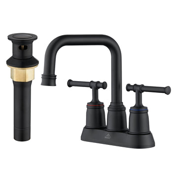 2 Handle Bathroom Sink Faucet, 4-Inch Centerset Bathroom Sink Faucet with Pop Up Drain and Water Supply Lines Bathroom Faucet, Matte Black