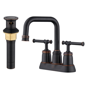 2 Handle Bathroom Sink Faucet, 4-Inch Centerset Bathroom Sink Faucet with Pop Up Drain and Water Supply Lines Bathroom Faucet, Oil Rubbed Bronze