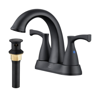 Matte Black Two Handle 4-Inch Centerset Bathroom Faucet with Drain Assembly 3 Hole Lavatory Faucet Bathroom Vanity Sink Faucets with Pop-up Drain