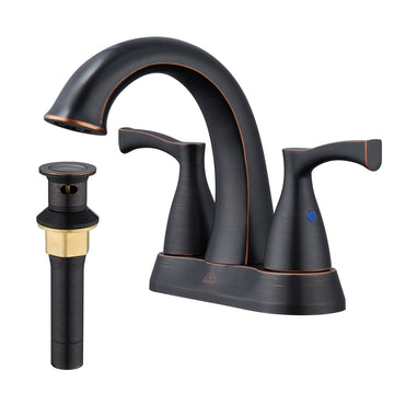 Oil Rubbed Bronze Two Handle 4-Inch Centerset Bathroom Faucet with Drain Assembly 3 Hole Lavatory Faucet Bathroom Vanity Sink Faucets with Pop-up Drain