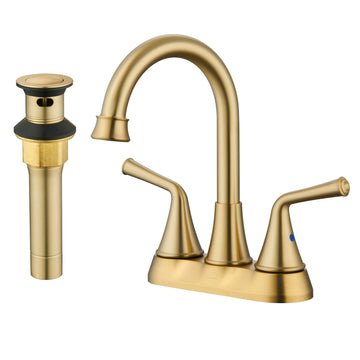 Two Handle Bathroom Faucet with Drain Assembly 4-Inch Centerset Sink Faucet 3 Hole Lavatory Faucet Bathroom Vanity Sink Faucets with Pop-up Drain, Brushed Gold