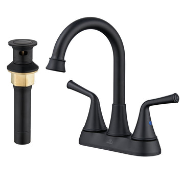 Two Handle Bathroom Faucet with Drain Assembly 4-Inch Centerset Sink Faucet 3 Hole Lavatory Faucet Bathroom Vanity Sink Faucets with Pop-up Drain, Matte Black