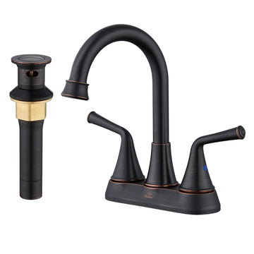 Two Handle Bathroom Faucet with Drain Assembly 4-Inch Centerset Sink Faucet 3 Hole Lavatory Faucet Bathroom Vanity Sink Faucets with Pop-up Drain, Oil Rubbed Bronze