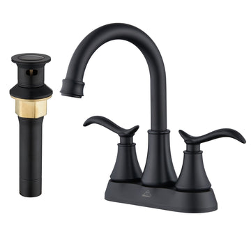 4 Inch 2-Handle Centerset Bathroom Sink Faucet with Drain Assembly and Supply Hose cUPC Lavatory Faucet Mixer Double Handle Tap Deck Mounted Matte Black