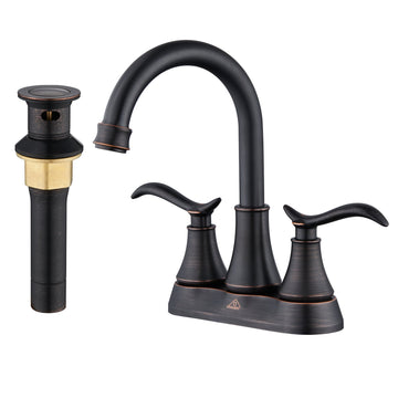 4 Inch 2-Handle Centerset Bathroom Sink Faucet with Drain Assembly and Supply Hose cUPC Lavatory Faucet Mixer Double Handle Tap Deck Mounted Oil Rubbed Bronze