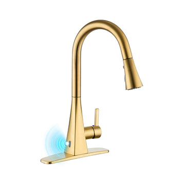 Brushed Gold Stainless Steel Pull-Down Kitchen Faucet with Sprayer & Sensor