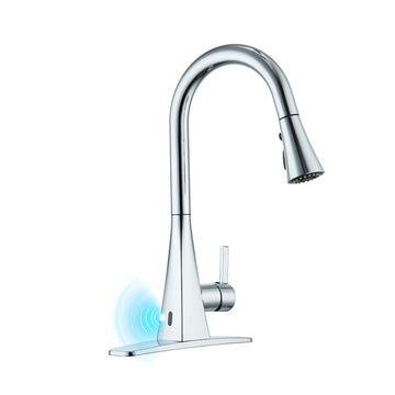 Brushed Nickel Stainless Steel Pull-Down Kitchen Faucet with Sprayer & Sensor