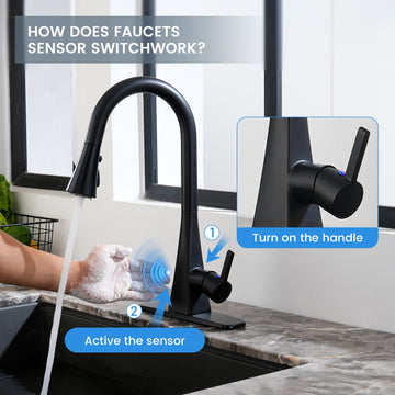 Matte Black Stainless Steel Pull-Down Kitchen Faucet with Sprayer & Sensor