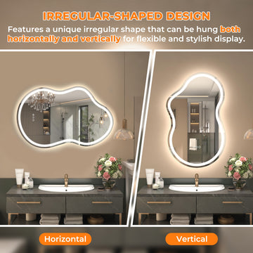 Frontlit Cloud-Shaped Glass Bathroom Vanity Mirror Dimmable LED Lights Fog-Free 20-in x 32-in