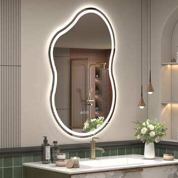 Frontlit Cloud-Shaped Glass Bathroom Vanity Mirror Dimmable LED Lights Fog-Free 24-in x 40-in