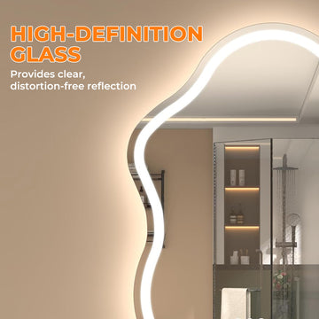 Frontlit Cloud-Shaped Glass Bathroom Vanity Mirror Dimmable LED Lights Fog-Free 24-in x 36-in