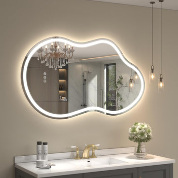 Frontlit Cloud-Shaped Glass Bathroom Vanity Mirror Dimmable LED Lights Fog-Free 32-in x 60-in