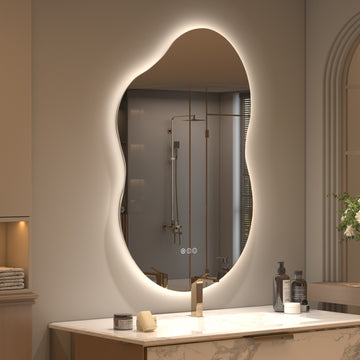 Backlit Cloud-Shaped Glass Bathroom Vanity Mirror Dimmable LED Lights Fog-Free 24-in x 40-in