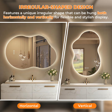 Backlit Cloud-Shaped Glass Bathroom Vanity Mirror Dimmable LED Lights Fog-Free 32-in x 60-in