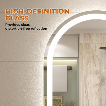 Round Frontlit Glass Bathroom Vanity Mirror Dimmable LED Fog-Free HorizontalVertical Use 24-in x 40-in