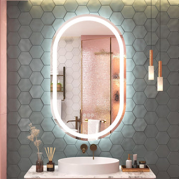 Round Frontlit Glass Bathroom Vanity Mirror Dimmable LED Fog-Free HorizontalVertical Use 48-in x 30-in