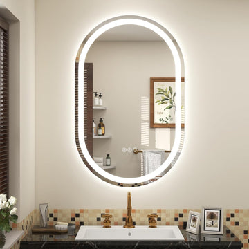 Round Frontlit Glass Bathroom Vanity Mirror Dimmable LED Fog-Free HorizontalVertical Use 20-in x 32-in