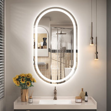 Round Frontlit Glass Bathroom Vanity Mirror Dimmable LED Fog-Free HorizontalVertical Use 20-in x 36-in
