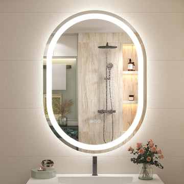 Round Frontlit Glass Bathroom Vanity Mirror Dimmable LED Fog-Free HorizontalVertical Use 24-in x 32-in