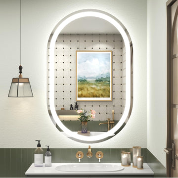 Round Frontlit Glass Bathroom Vanity Mirror Dimmable LED Fog-Free HorizontalVertical Use 24-in x 36-in
