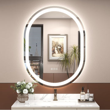 Round Frontlit Glass Bathroom Vanity Mirror Dimmable LED Fog-Free HorizontalVertical Use 28-in x 36-in