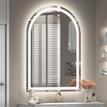 Arched Frontlit Glass Bathroom Vanity Mirror with Dimmable LED Lights and Fog-Free Function 20-in x 28-in